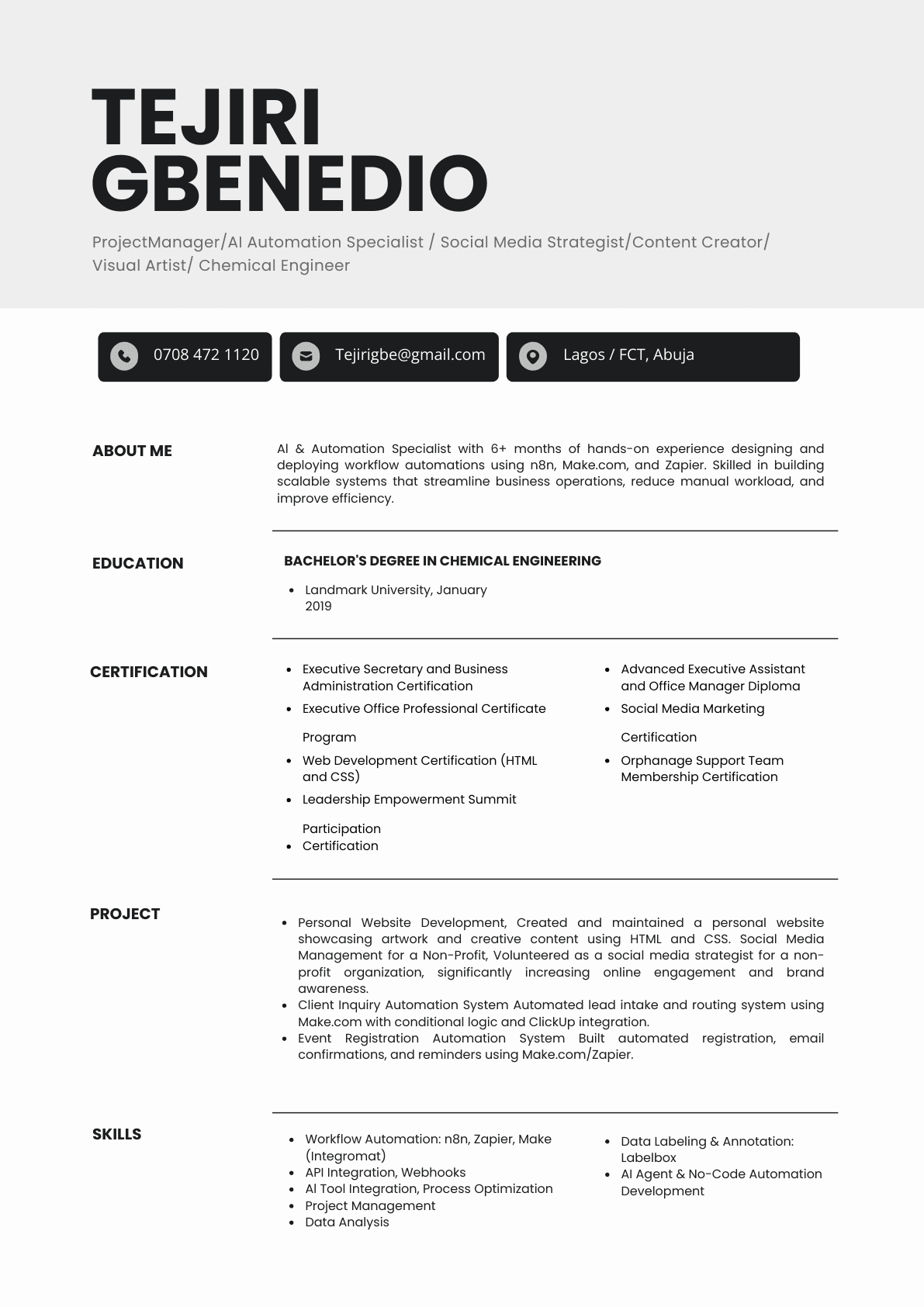 Preview of Tejiri Gbenedio CV