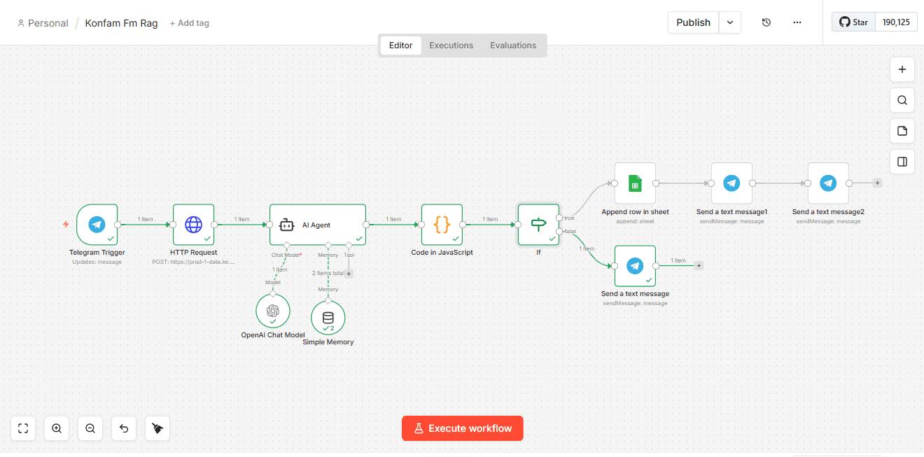 Konfam FM AI Assistant — RAG Chatbot workflow screenshot